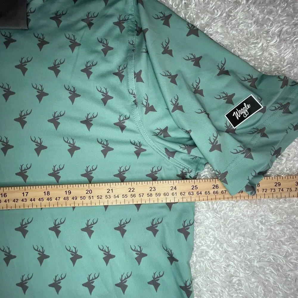 NWOT Waggle Golf Polo Men's 2XL Green Deer All Over Print Performance Stretch - Picture 6 of 10
